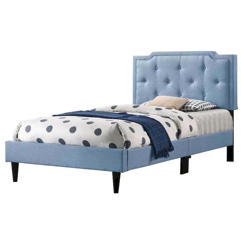 Transitional Tufted Upholstered Adjustable Height Panel Bed with Wooden Frame