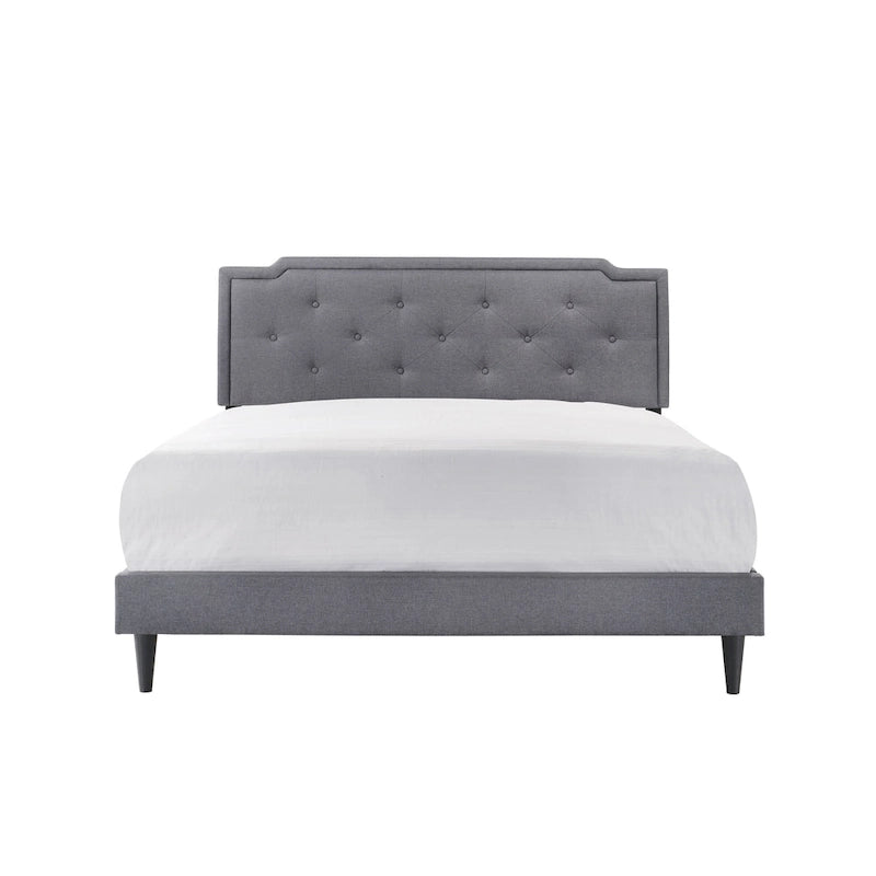 Transitional Tufted Upholstered Adjustable Height Panel Bed with Wooden Frame