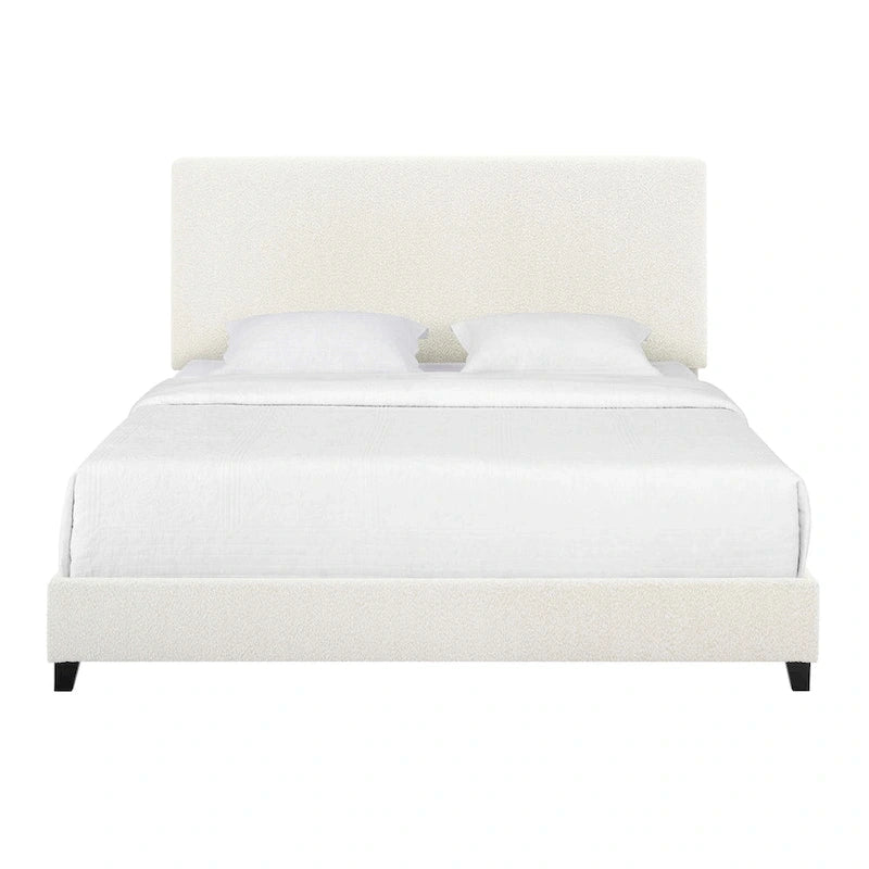 Tall White Boucle Panel Headboard Upholstered Platform Bed
