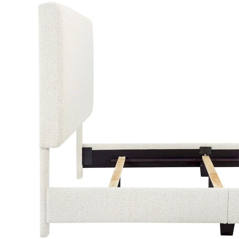 Tall White Boucle Panel Headboard Upholstered Platform Bed