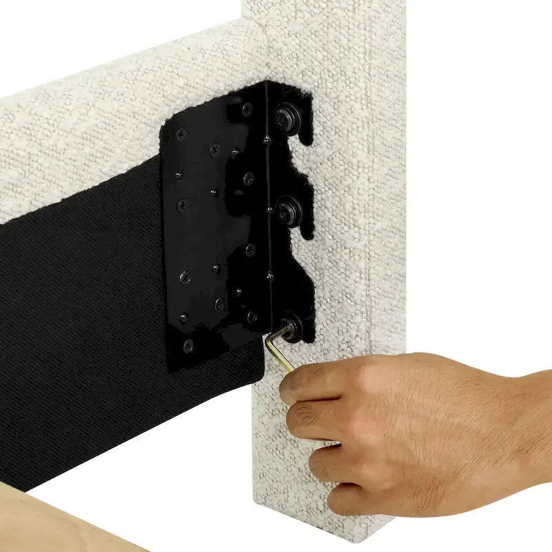 Tall White Boucle Panel Headboard Upholstered Platform Bed
