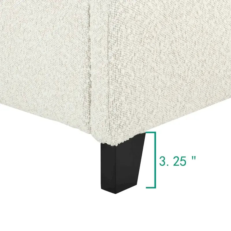 Tall White Boucle Panel Headboard Upholstered Platform Bed