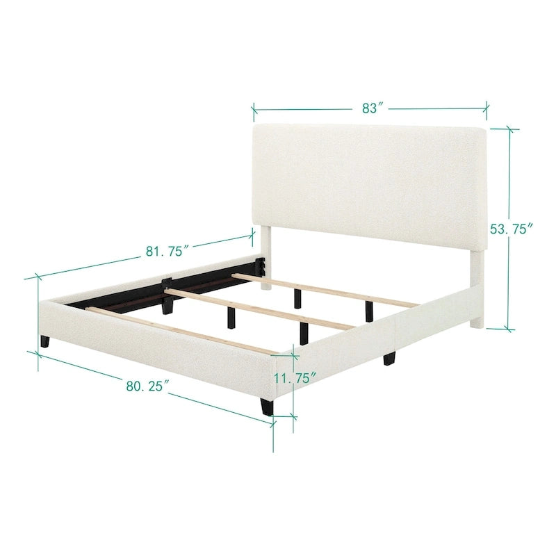Tall White Boucle Panel Headboard Upholstered Platform Bed