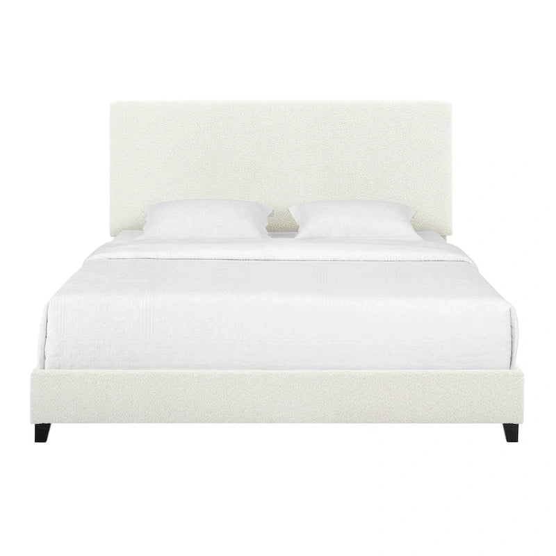 Tall White Boucle Panel Headboard Upholstered Platform Bed