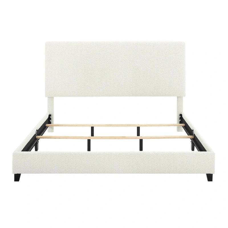 Tall White Boucle Panel Headboard Upholstered Platform Bed