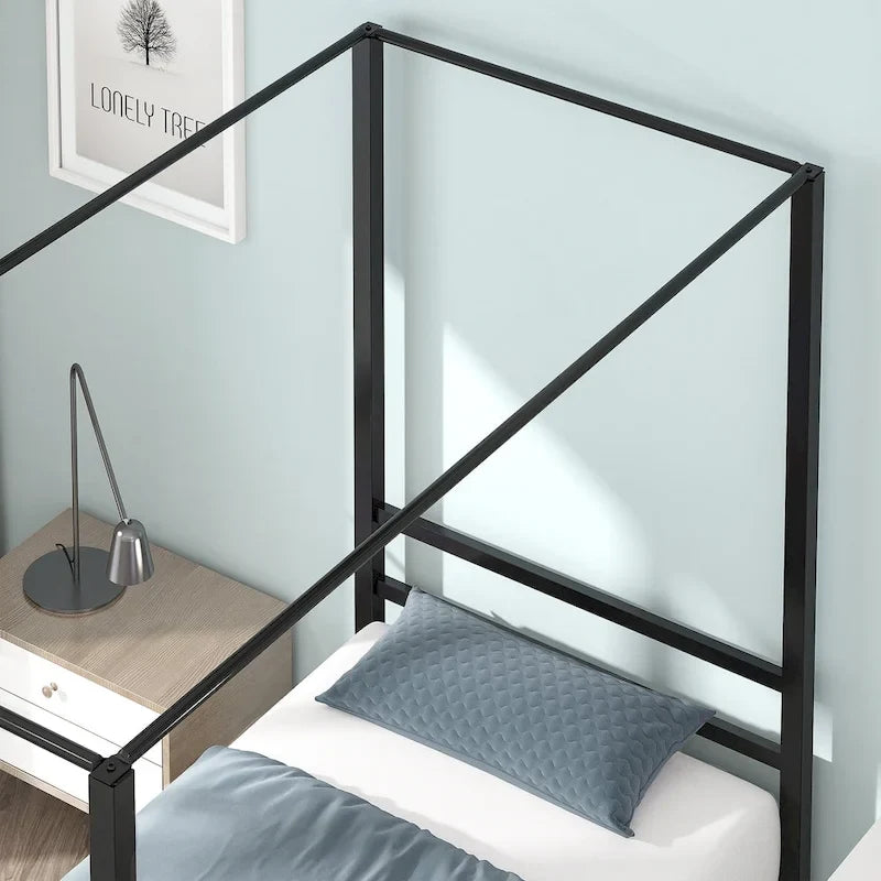 Twin King Metal Canopy Platform Bed Frame with Matte Finish Steel