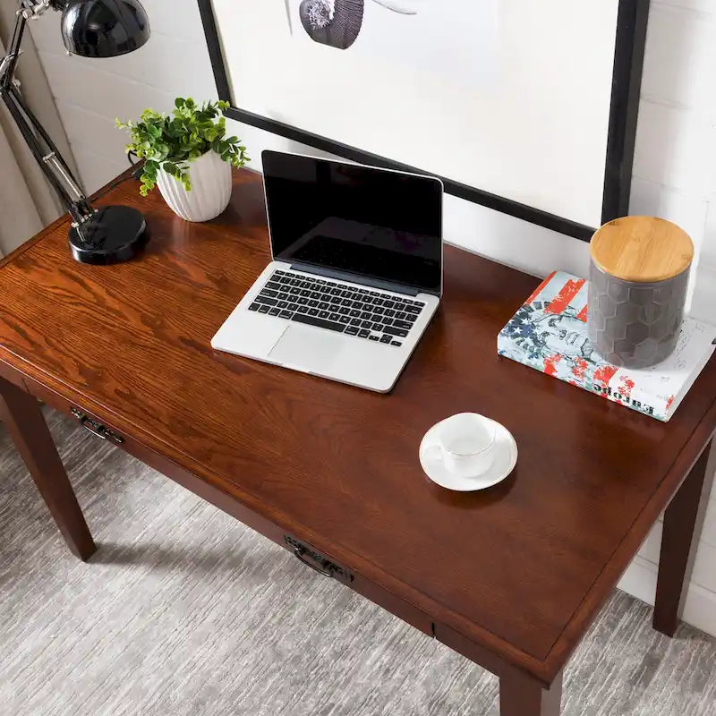 Solid Wood Writing Computer Desk with Drop Front Keyboard Drawer