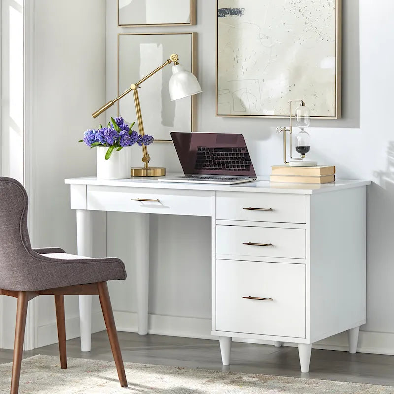 Mid-Century Modern Home Office Desk with Storage Drawers and Filing