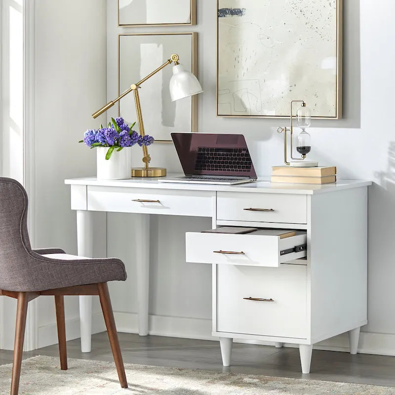 Schreibtisch fürs Homeoffice im Mid-Century-Stil mit Stauraumschubladen und Aktenablage
