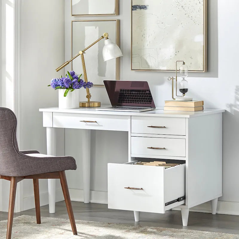 Schreibtisch fürs Homeoffice im Mid-Century-Stil mit Stauraumschubladen und Aktenablage