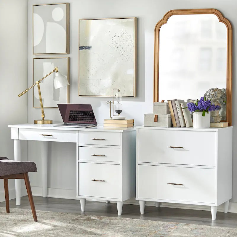 Schreibtisch fürs Homeoffice im Mid-Century-Stil mit Stauraumschubladen und Aktenablage