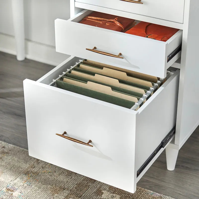 Schreibtisch fürs Homeoffice im Mid-Century-Stil mit Stauraumschubladen und Aktenablage