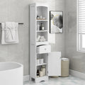 Hoher freistehender Badezimmerschrank mit Schublade, verstellbarem Einlegeboden, Weiß