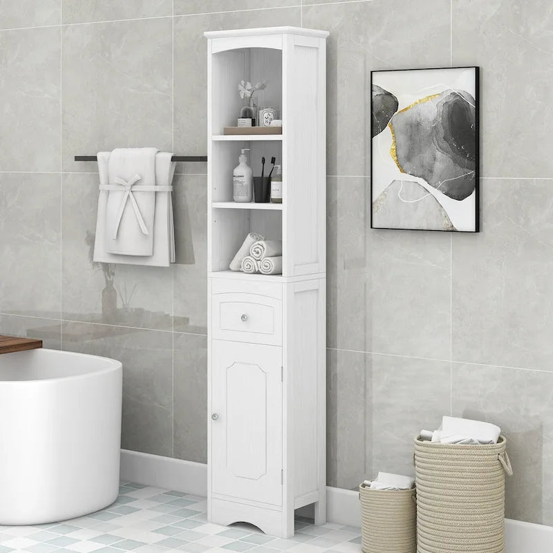 Tall Bathroom Cabinet Freestanding Storage Cabinet with Drawer Adjustable Shelf White