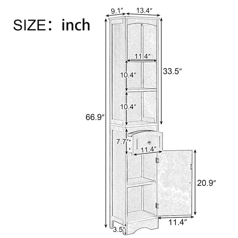 Tall Bathroom Cabinet Freestanding Storage Cabinet with Drawer Adjustable Shelf White