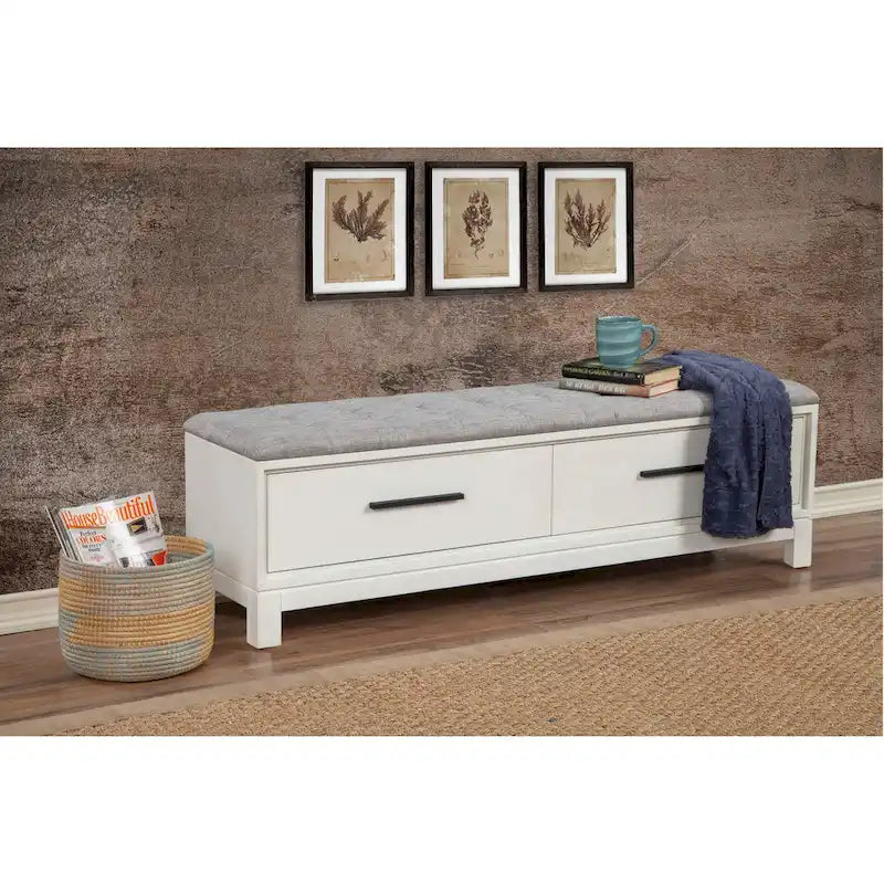 Upholstered Storage Bench with Button Tufted Seat and Dovetail Drawers