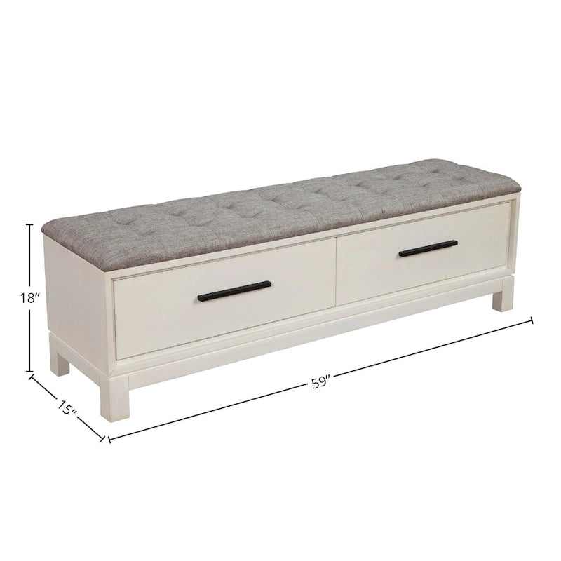 Upholstered Storage Bench with Button Tufted Seat and Dovetail Drawers