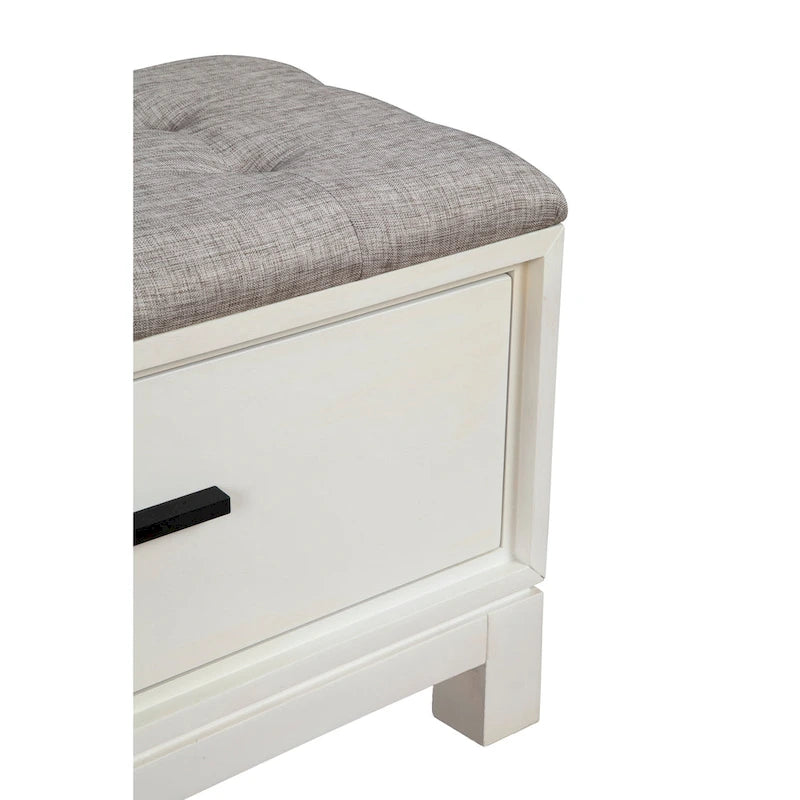 Upholstered Storage Bench with Button Tufted Seat and Dovetail Drawers