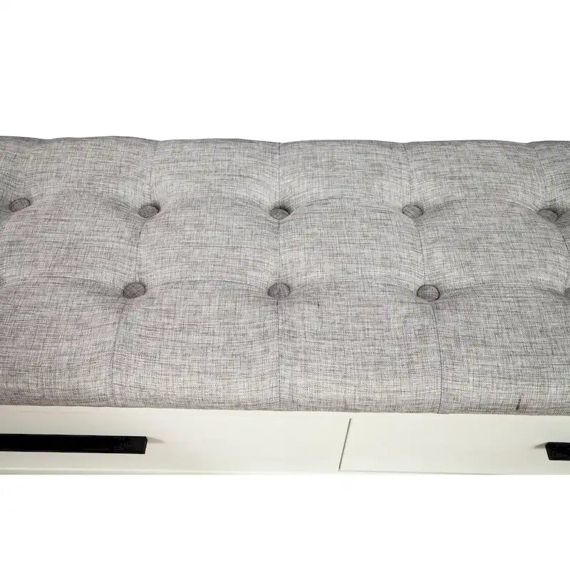 Upholstered Storage Bench with Button Tufted Seat and Dovetail Drawers