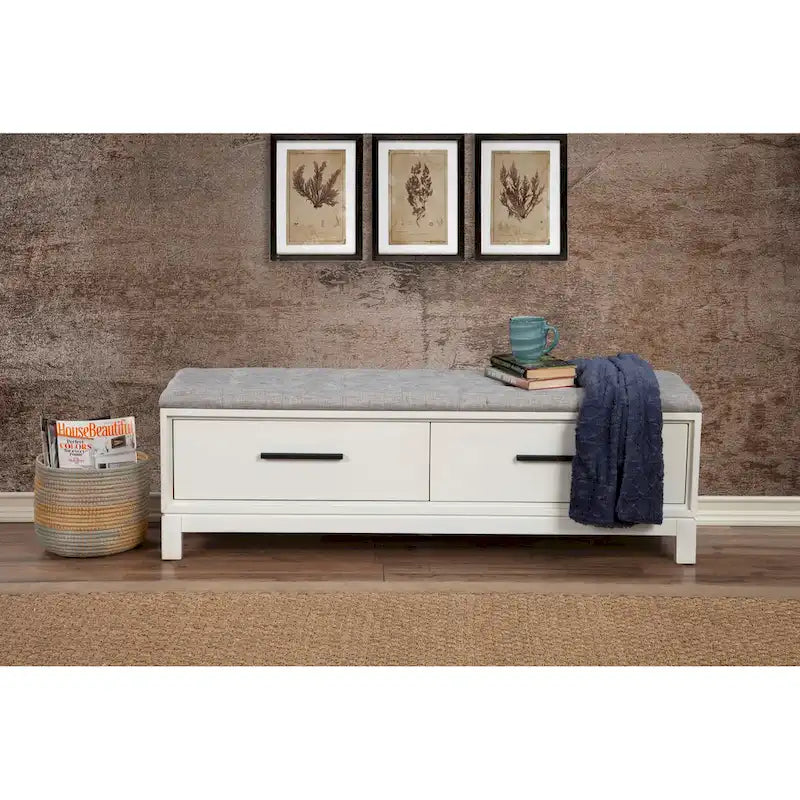 Upholstered Storage Bench with Button Tufted Seat and Dovetail Drawers