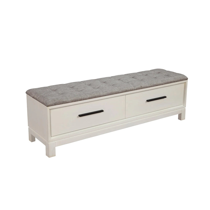 Upholstered Storage Bench with Button Tufted Seat and Dovetail Drawers