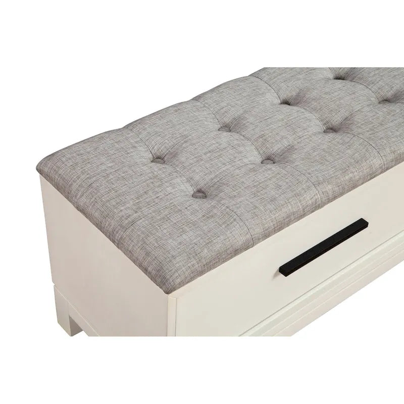 Upholstered Storage Bench with Button Tufted Seat and Dovetail Drawers