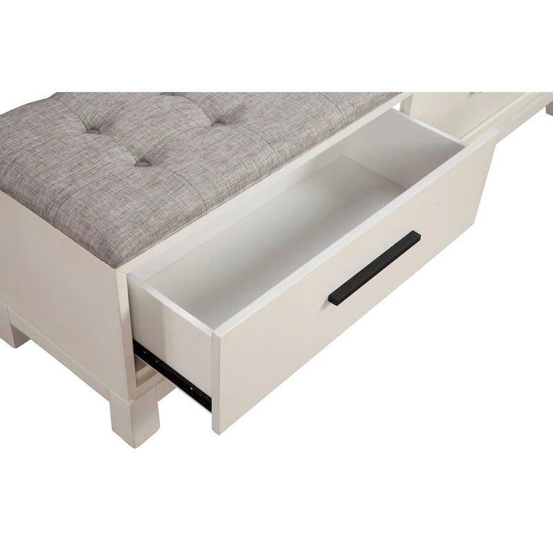 Upholstered Storage Bench with Button Tufted Seat and Dovetail Drawers