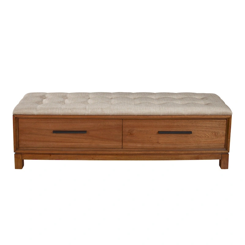 Upholstered Storage Bench with Button Tufted Seat and Dovetail Drawers