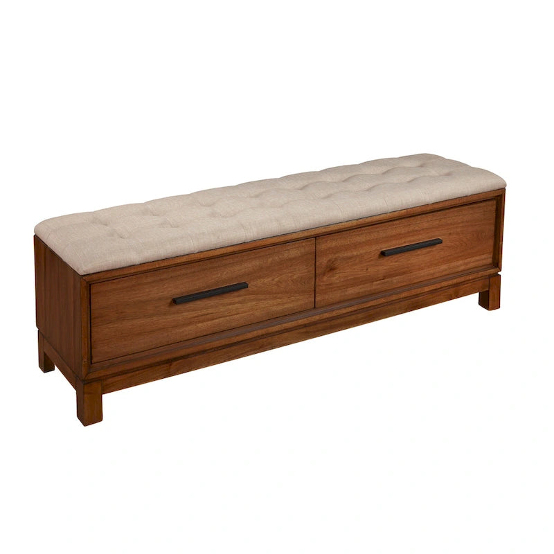 Upholstered Storage Bench with Button Tufted Seat and Dovetail Drawers