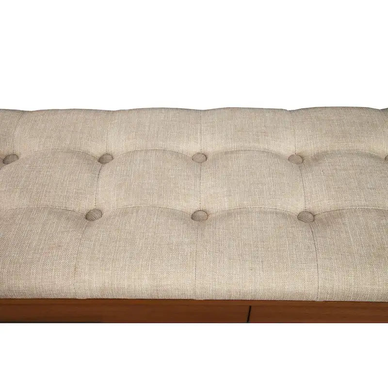 Upholstered Storage Bench with Button Tufted Seat and Dovetail Drawers