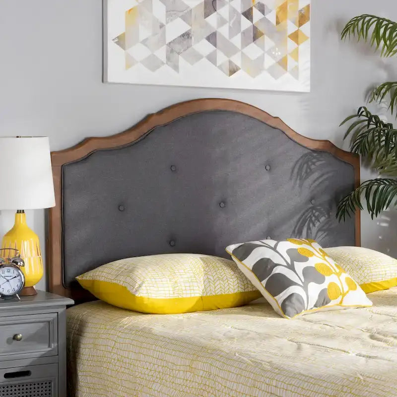 Vintage Classic Fabric and Wood Arched Headboard in Grey