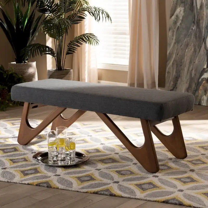 Carson Carrington Ullaberg Mid-century Modern Upholstered Boomerang Bench