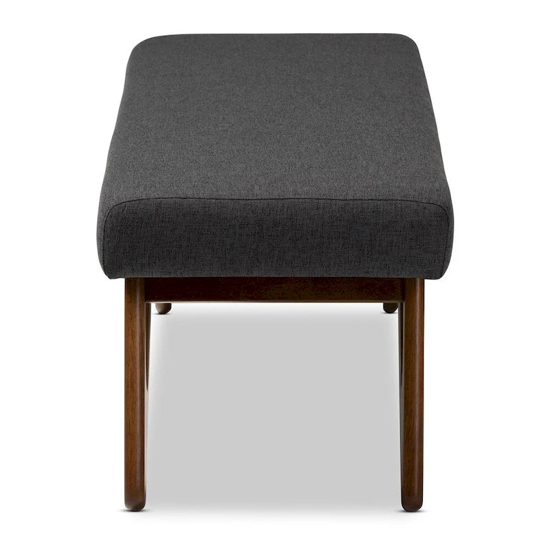 Mid-Century Modern Upholstered Boomerang Bench with Walnut Legs