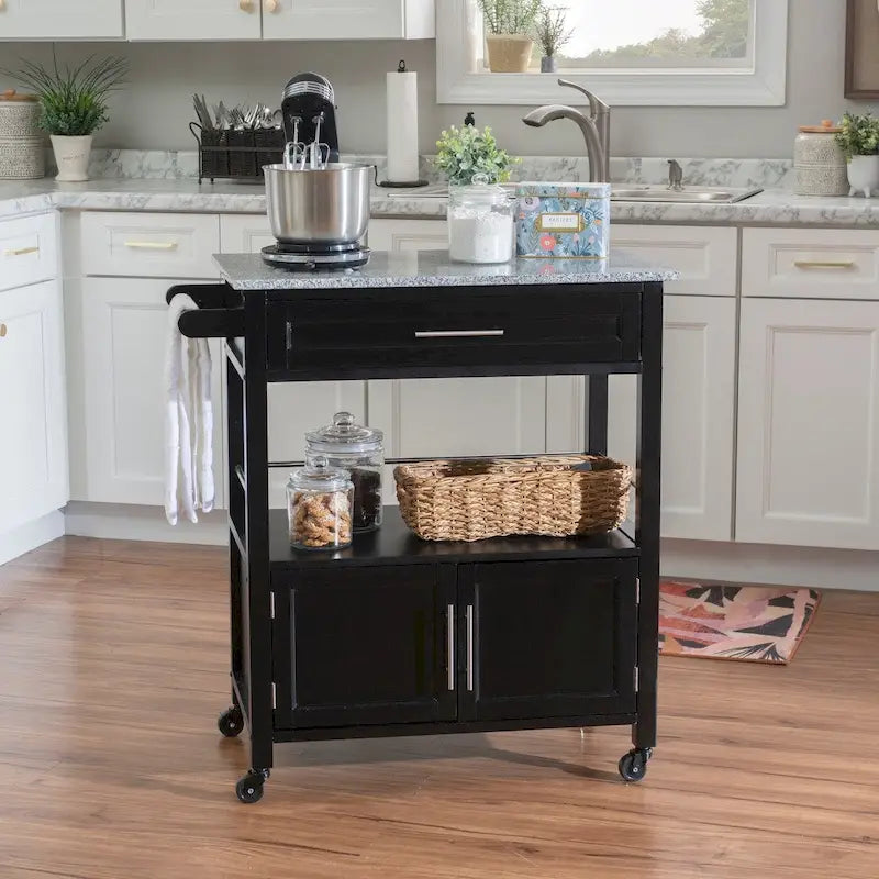 Rolling Mobile Kitchen Cart with Granite Top