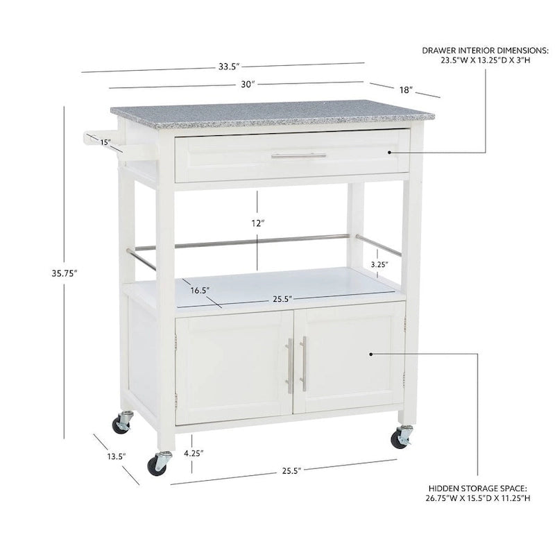 Carrello da cucina mobile con ruote e piano in granito