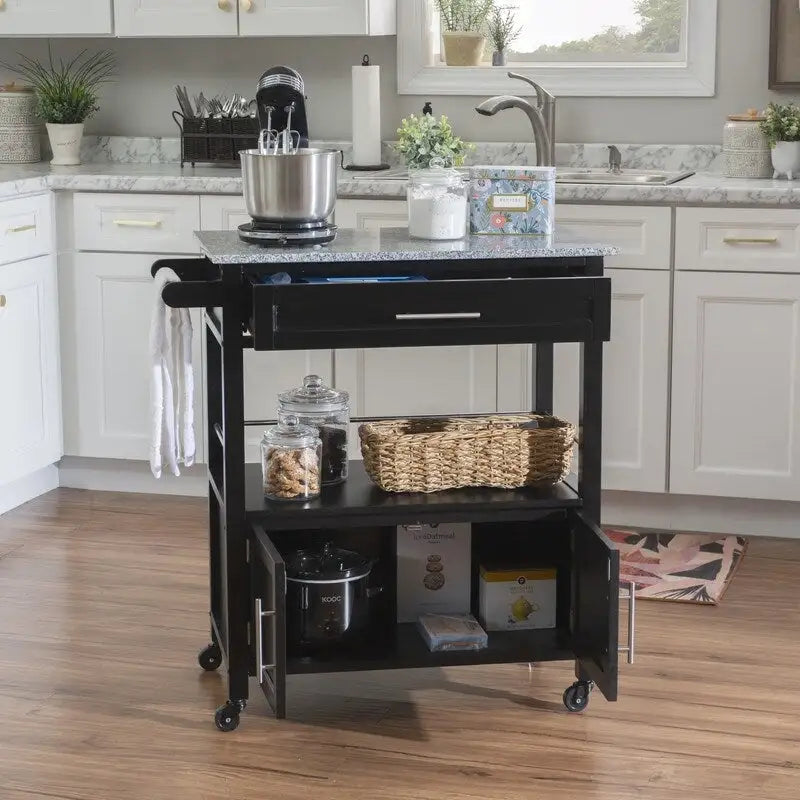 Carrello da cucina mobile con ruote e piano in granito
