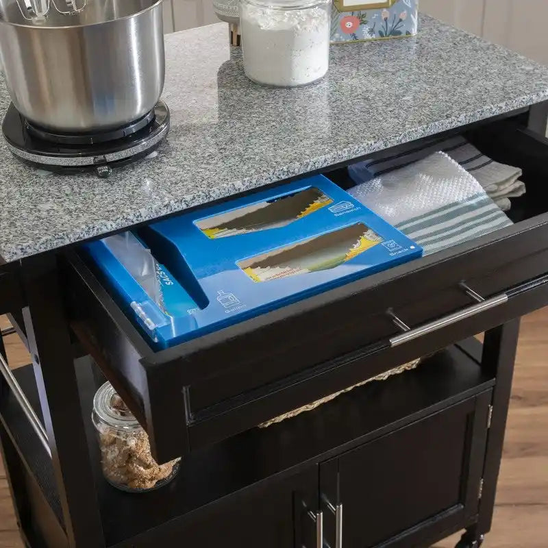 Carrello da cucina mobile con ruote e piano in granito