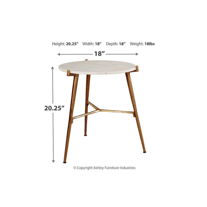 White/Gold Contemporary Glam Round Marble Top Accent Side Table