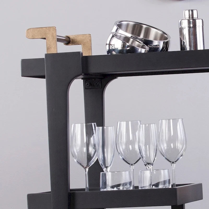 Mid-century modern, 3 szintes, műfa bárkocsi elegáns fém részletekkel és tágas tárolóhellyel