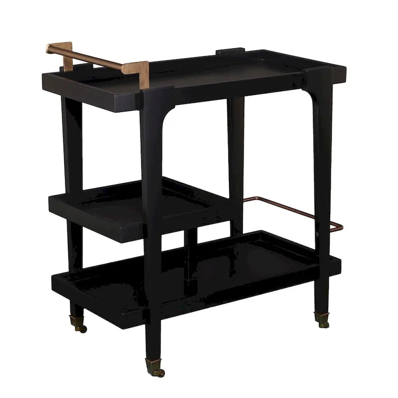 Mid Century Modern 3-Tier Faux Wood Bar Cart with Sleek Metal Details and Ample Storage Space