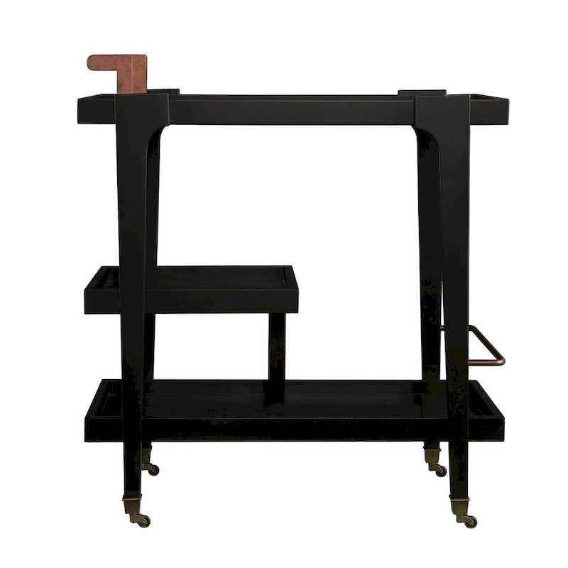Mid Century Modern 3-Tier Faux Wood Bar Cart with Sleek Metal Details and Ample Storage Space