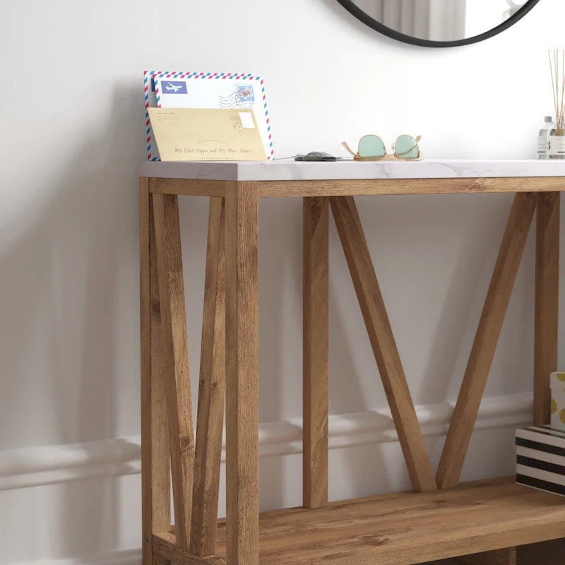 Farmhouse Style Rustic 2-Tier Console Table for Entryway Hallway