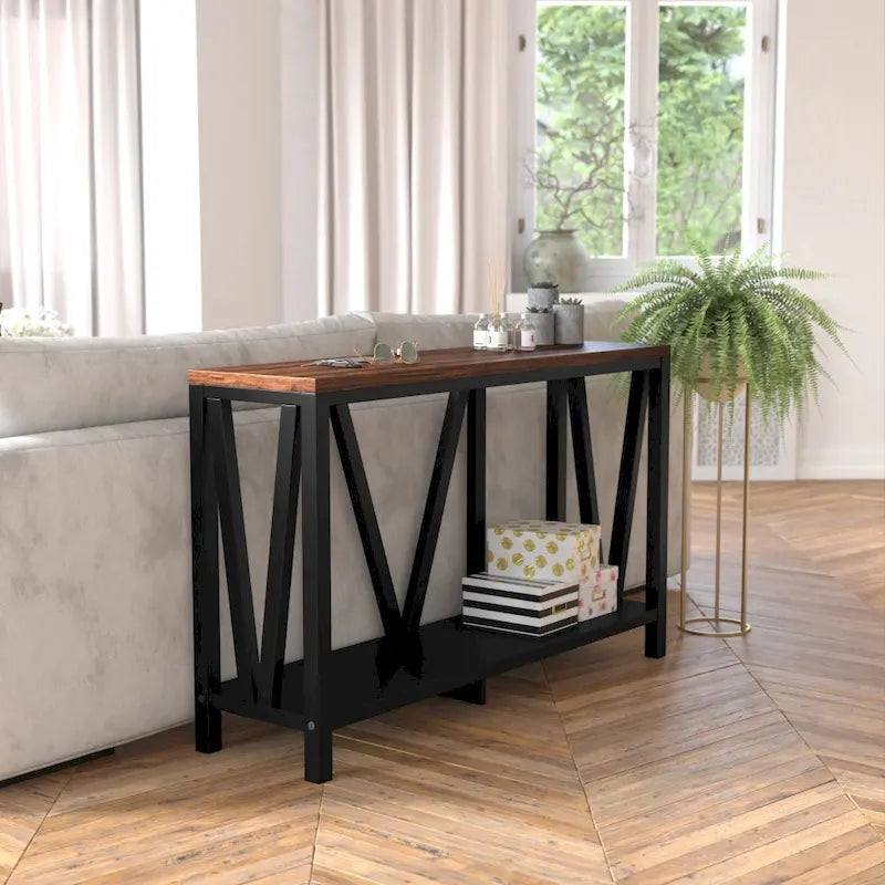 Tavolo consolle rustico in stile rustico da fattoria a 2 ripiani per ingresso e corridoio
