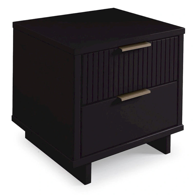 Modern 2-Drawer Nightstand with Ribbed Front Gold Handles Bedroom