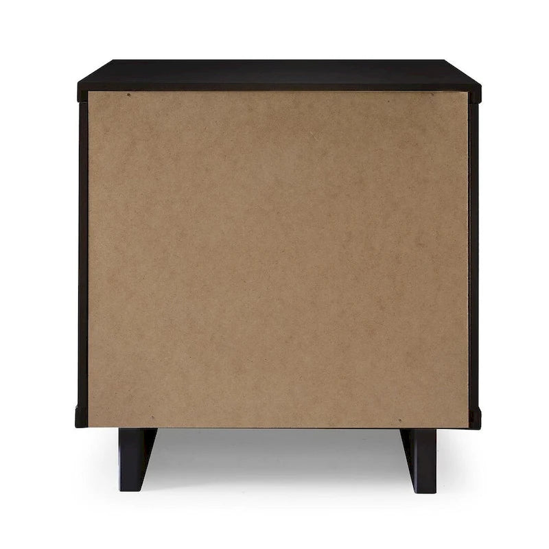 Modern 2-Drawer Nightstand with Ribbed Front Gold Handles Bedroom