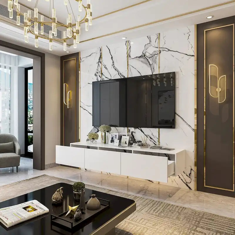 Wall Floating Media Consoles Hanging TV Console With Light TV Stand