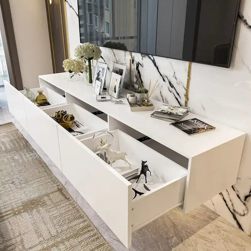 Wall Mounted Floating TV Stand with LED Lights and Storage