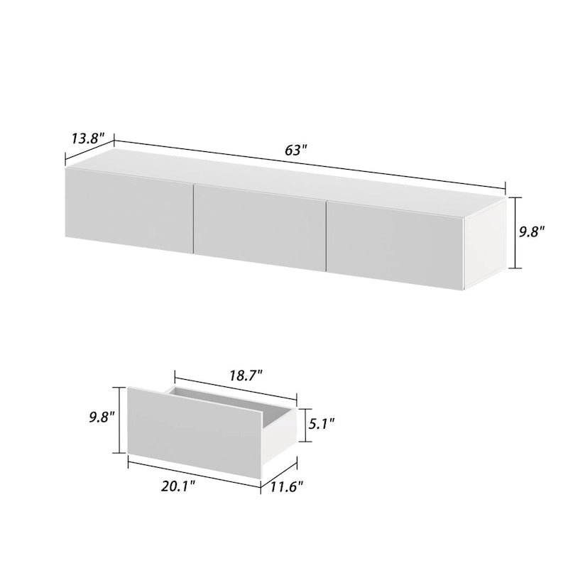 Wall Mounted Floating TV Stand with LED Lights and Storage