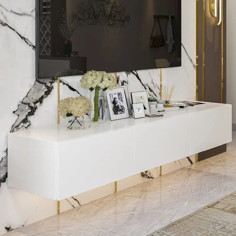 Wall Mounted Floating TV Stand with LED Lights and Storage