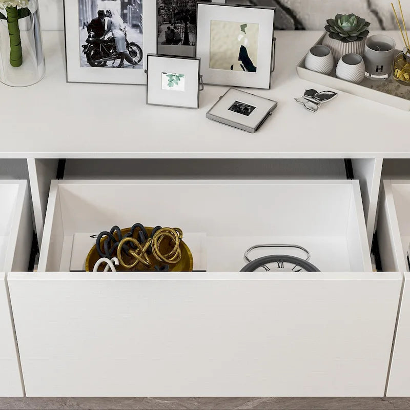 Wall Mounted Floating TV Stand with LED Lights and Storage